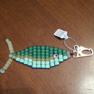 Free People Beaded Fish Keychain - Green and Cream